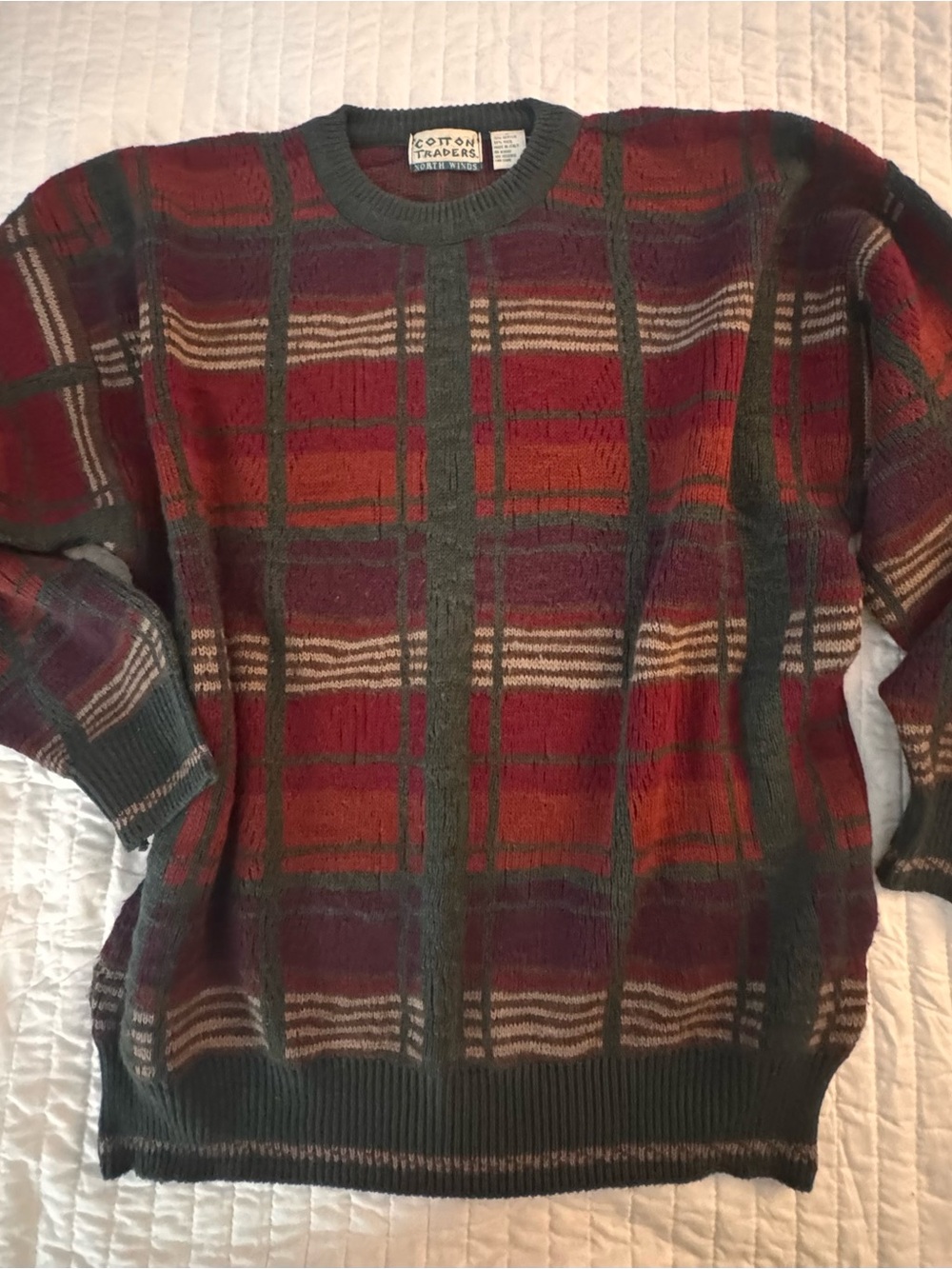 Vintage Cotton Traders North Winds Plaid Wool Blend Sweater Men’s Large